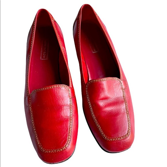 Nordstrom Women’s Red Leather Loafers Size 9 - Picture 1 of 5